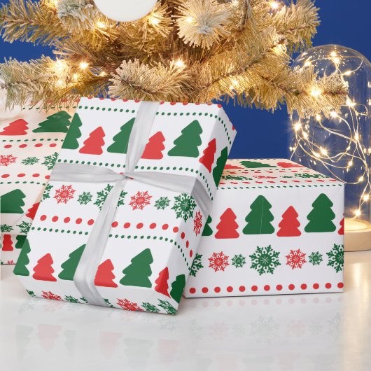 Rood met groene kerstboom met blote kunst cadeaupapier (Feestdagen)