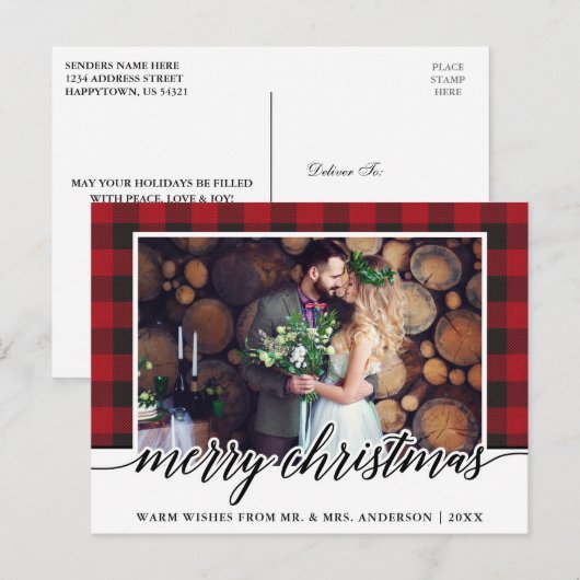 Rood met kalligrafie Weddenschap Kerst Briefkaart (Voorkant / Achterkant)