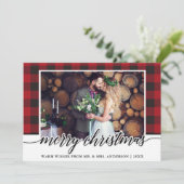 Rood met kalligrafie Weddenschap Kerst Feestdagenkaart (Staand voorkant)