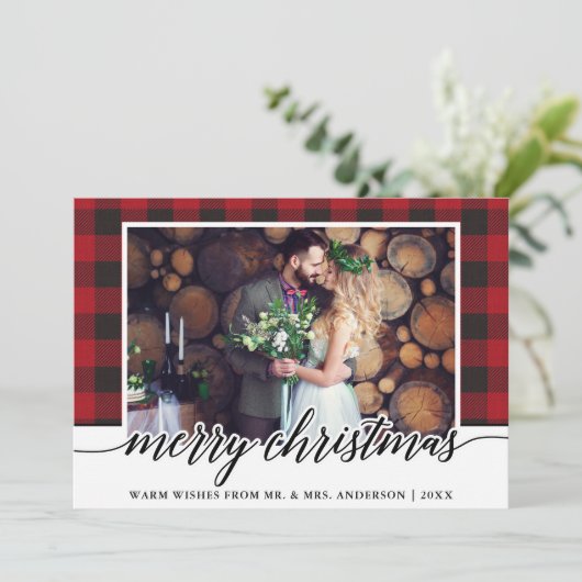 Rood met kalligrafie Weddenschap Kerst Feestdagenkaart (Staand voorkant)