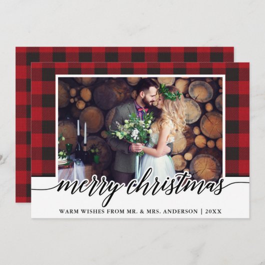 Rood met kalligrafie Weddenschap Kerst Feestdagenkaart (Voorkant / Achterkant)