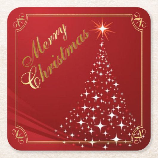 Rood met kerstbomen kartonnen onderzetters (Voorkant)