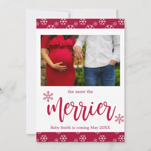 Rood met kerstmis Zwangerschap Aankondiging Kaarte (Voorkant)