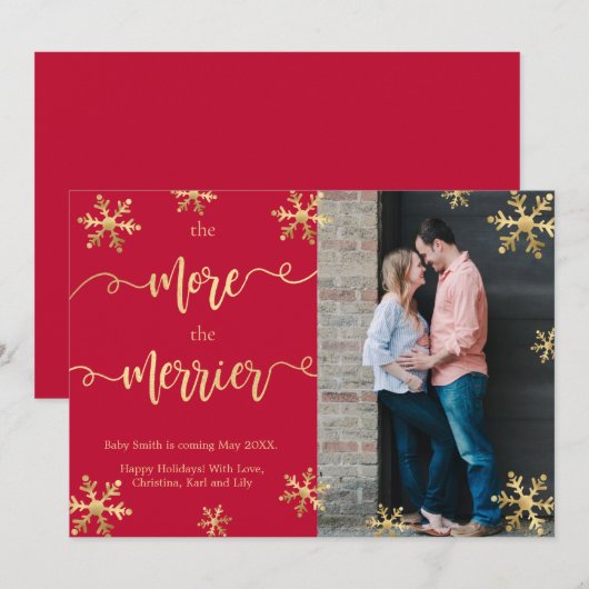 Rood met kerstmis Zwangerschap Aankondiging Kaarte (Voorkant / Achterkant)