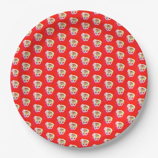 Rood met kleine design erop papieren bordje (Voorkant)