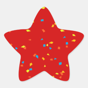 Rood met kleurrijke confetti ster sticker