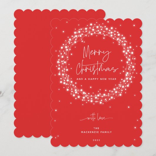 Rood met mousserende lampjes, prettig kerstfeest feestdagenkaart (Voorkant / Achterkant)