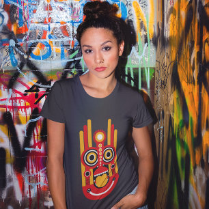 Rood met Oranje Tiki-masker T-shirt