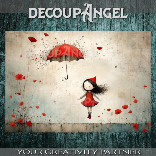 Rood met paraplu en papavers - Decoupage - Tissuepapier