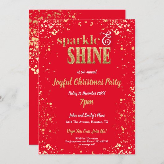 Rood met pekeltje en shine Gold-kerstfeest Kaart (Voorkant / Achterkant)
