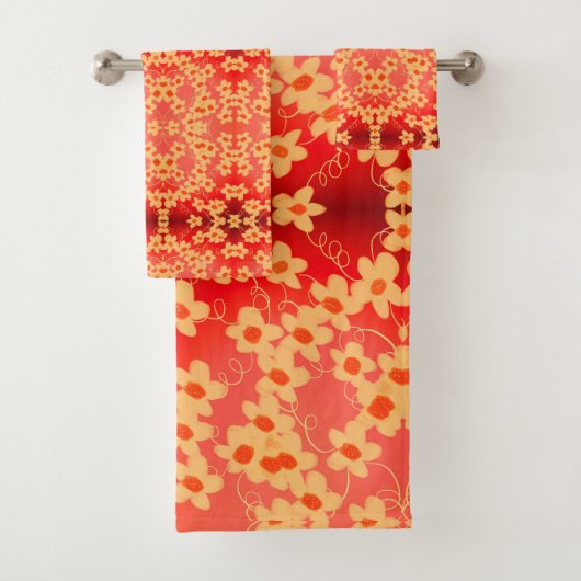 Rood met perzikbloem bad handdoek (Insitu)