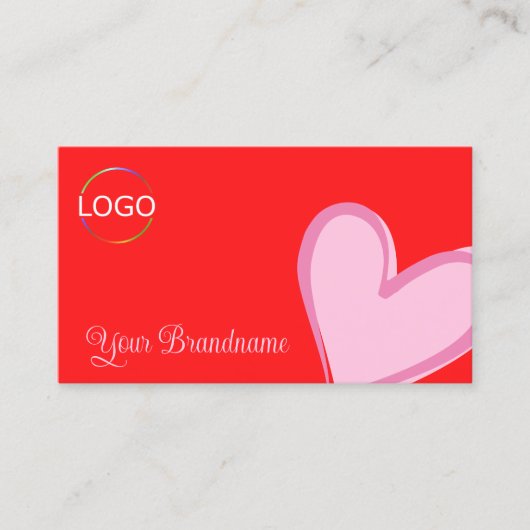 Rood met prachtig roze hart en moderne Logo Visitekaartje (Voorkant)