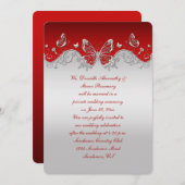 Rood met sierlijke zilveren vlinders Ontvangst all Kaart (Voorkant / Achterkant)