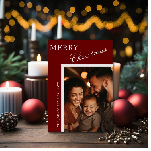 Rood met Silver Script Family-fotokaart Feestdagenkaart