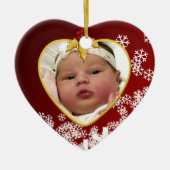 Rood met Sneeuwbaby's eerste kersthart Keramisch Ornament (Voorkant)
