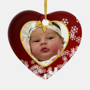 Rood met Sneeuwbaby's eerste kersthart Keramisch Ornament