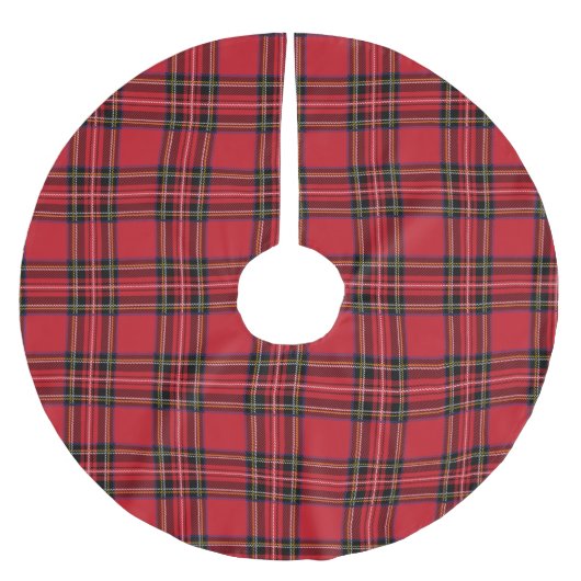 Rood met tartan geplakt boomrok, geborsteld polyes kerstboom rok (Voorkant)