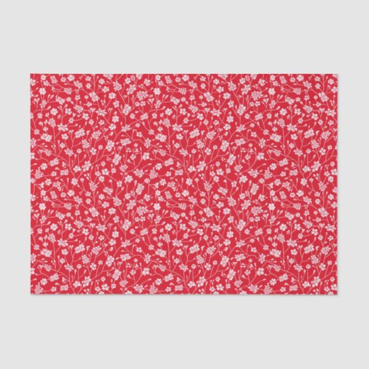 Rood met tiny White Flowers Tissue Paper Tissuepapier (Voorkant)