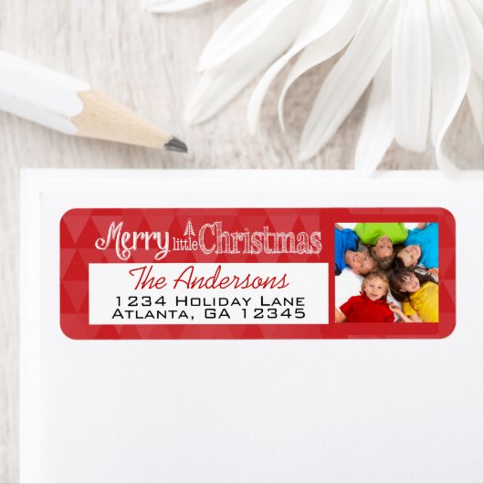 Rood met uw feestdag Foto Merry Little kerst Etiket (Insitu)