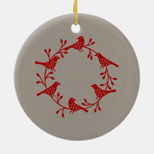 Rood met vogel op neutrofiele moderne Scandi Keramisch Ornament (Achterkant)