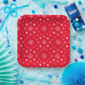 Rood met wit sneeuwvlokken papier Bord (Feest)