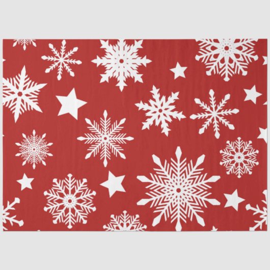 ROOD MET WIT WINTER SNOWFLAKS TISSUEPAPIER (Voorkant)