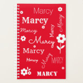 Rood met witte bloemen, aangepaste naamplanner planner (Voorkant)