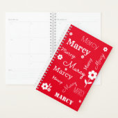 Rood met witte bloemen, aangepaste naamplanner planner (Display)