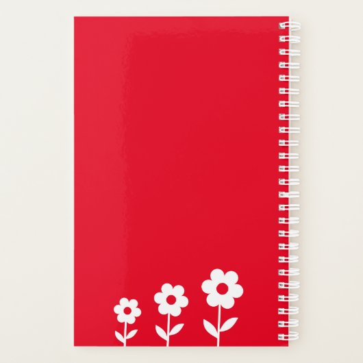 Rood met witte bloemen, aangepaste naamplanner planner (Achterkant)