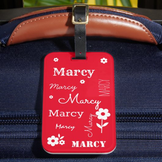 Rood met witte bloemen, Gepersonaliseerd Bagagelab Bagagelabel (Voorkant Insitu 2)