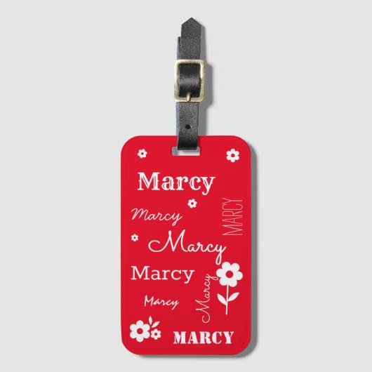 Rood met witte bloemen, Gepersonaliseerd Bagagelab Bagagelabel (Voorkant (verticaal))
