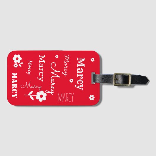 Rood met witte bloemen, Gepersonaliseerd Bagagelab Bagagelabel (Voorkant (horizontaal))