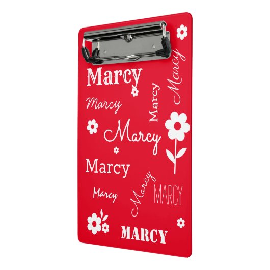 Rood met witte bloemen, Gepersonaliseerd mini-klem Mini Klembord (Angled2)