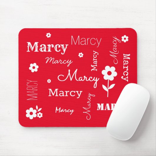Rood met Witte Bloemen, Gepersonaliseerd Muismat (Met muis)