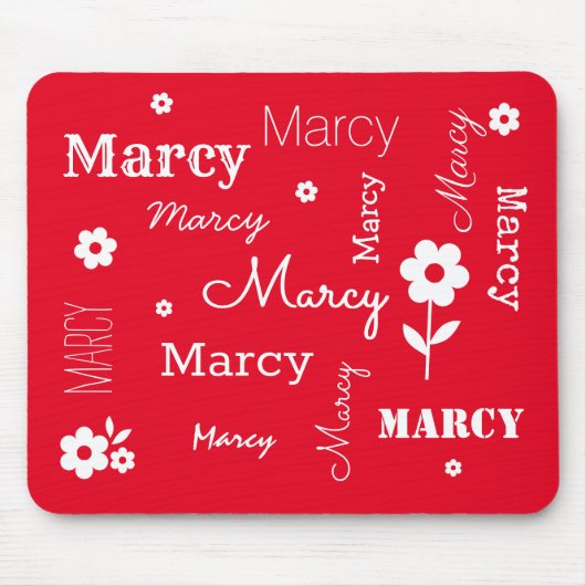 Rood met Witte Bloemen, Gepersonaliseerd Muismat (Voorkant)
