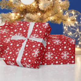 ROOD MET WITTE CHRISTMAS SNOWFLAKS CADEAUPAPIER