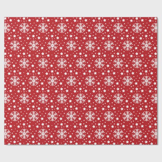 ROOD MET WITTE CHRISTMAS SNOWFLAKS CADEAUPAPIER (Vlak)