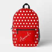 Rood met witte poka Dots gepersonaliseerd Bedrukte Rugzak (Voorkant)
