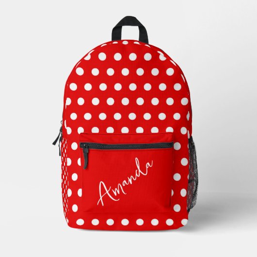 Rood met witte poka Dots gepersonaliseerd Bedrukte Rugzak (Voorkant)