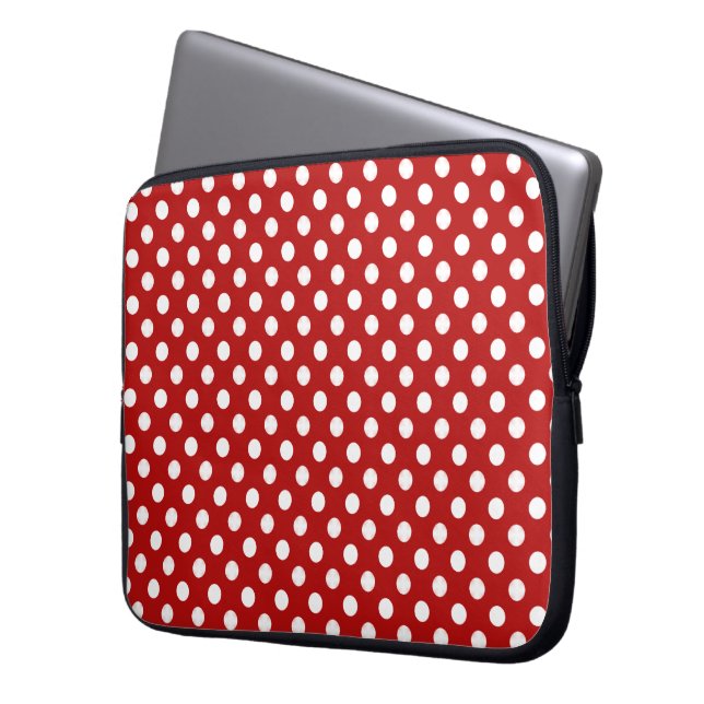 Rood met witte poka-Stippen laptophoes Laptop Sleeve (Voorkant Links)