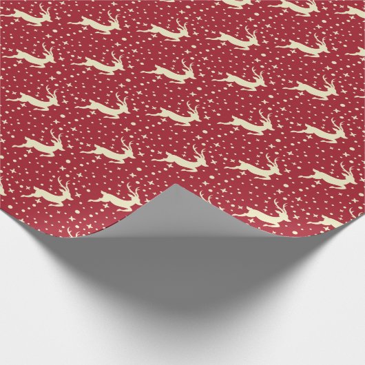 Rood met witte rendiertjes en sterren Kerstmis Cadeaupapier (Hoek)
