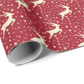 Rood met witte rendiertjes en sterren Kerstmis Cadeaupapier (Rol Hoek)