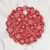 Rood met witte sneeuwvlokken en vrije vorm werveli bedankjes labels (Voorkant)