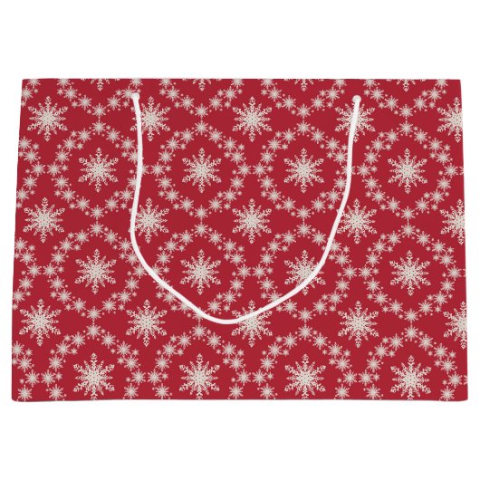 Rood met witte sneeuwvlokken Gift Bag - Groot, gla Groot Cadeauzakje (Voorkant)