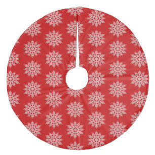Rood met witte sneeuwvlokken kerstboomrok fleece kerstboom rok