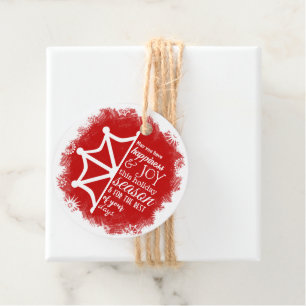 Rood met witte sneeuwvlokken, logo kerstcadeautag bedankjes labels