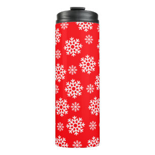 Rood met witte sneeuwvlokken thermosbeker