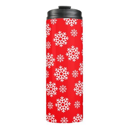 Rood met witte sneeuwvlokken thermosbeker (Voorkant)