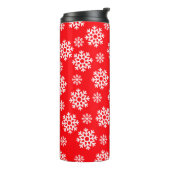 Rood met witte sneeuwvlokken thermosbeker (Gedraaid links)