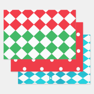 Rood met witte stippen, Aqua schaakbord Inpakpapier Vel